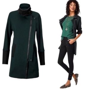 Cabi Renaissance Black and Forest Green Long Zip Up Jacket